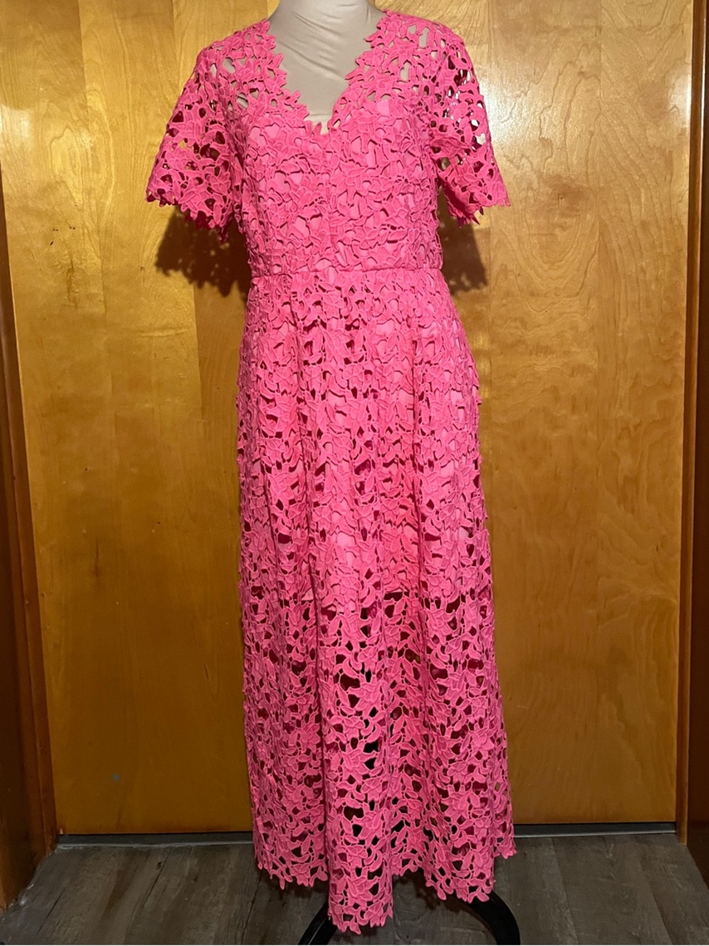 Endless Rose Medium All Over Lace Hot Pink Midi Dress